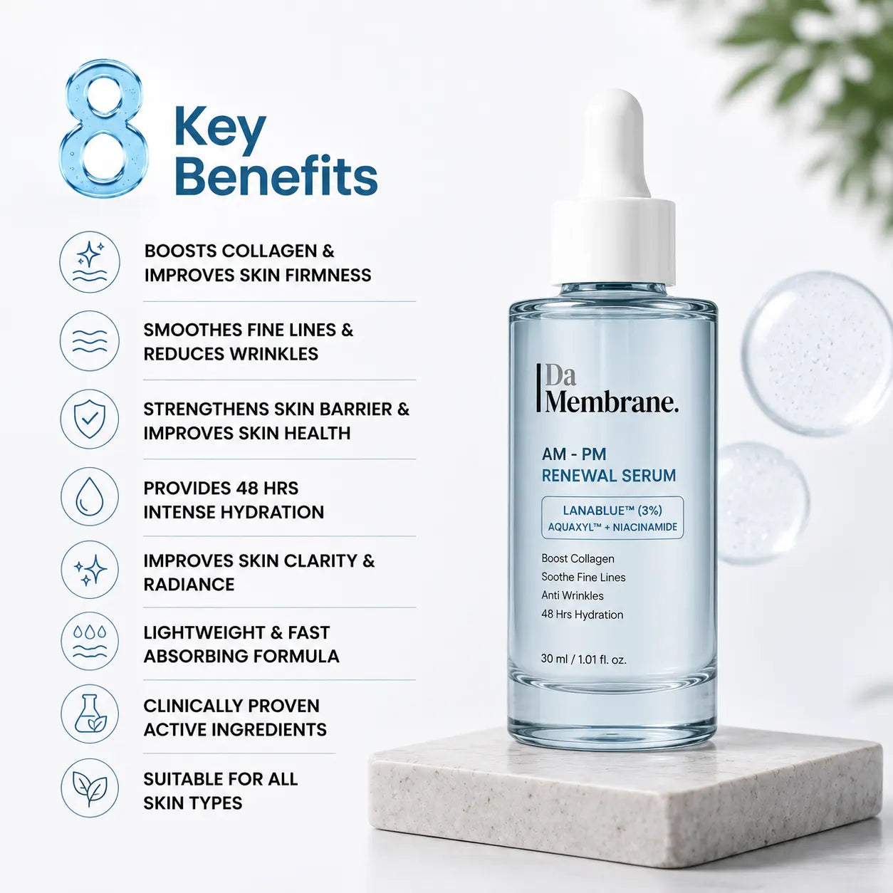 Da Membrane Anti Aging Face Serum with Lanablue®, Aquaxyl™, Niacinamide – 30ml
