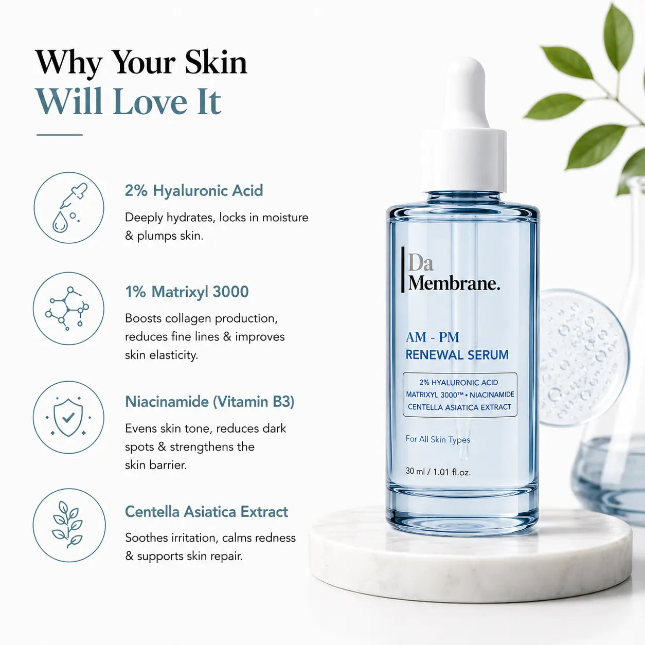Da Membrane Anti Aging Face Serum with Lanablue®, Aquaxyl™, Niacinamide – 30ml