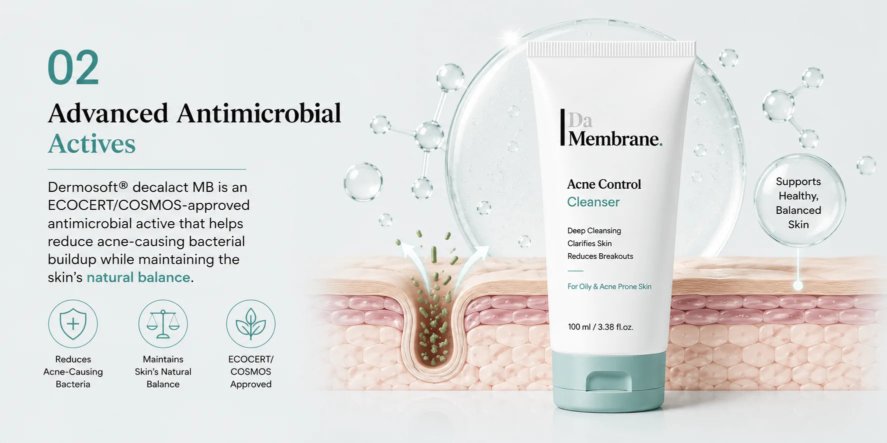 Anti Acne Cleanser with Dermosoft® Decalact MB, Niacinamide, Salicylic Acid - 100ml