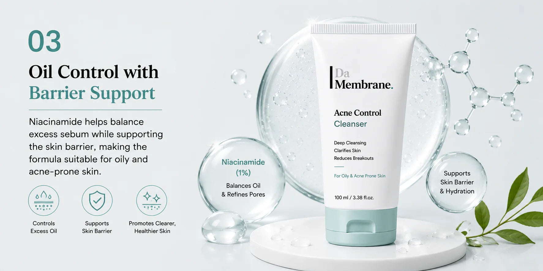 Anti Acne Cleanser with Dermosoft® Decalact MB, Niacinamide, Salicylic Acid - 100ml