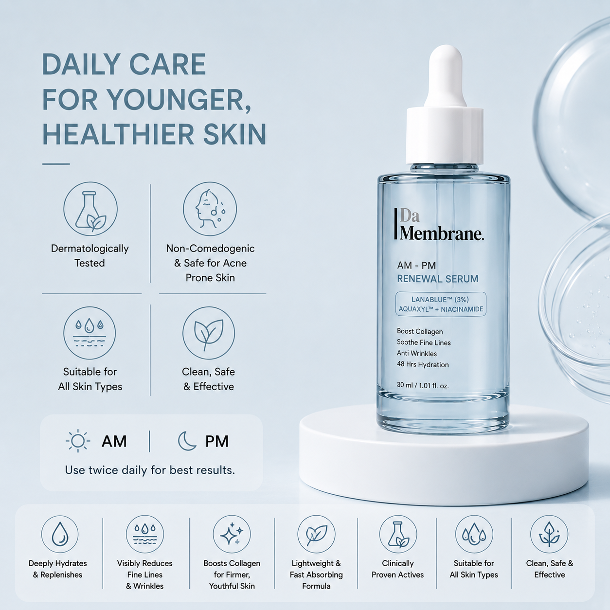 Da Membrane Anti Aging Face Serum with Lanablue®, Aquaxyl™, Niacinamide – 30ml