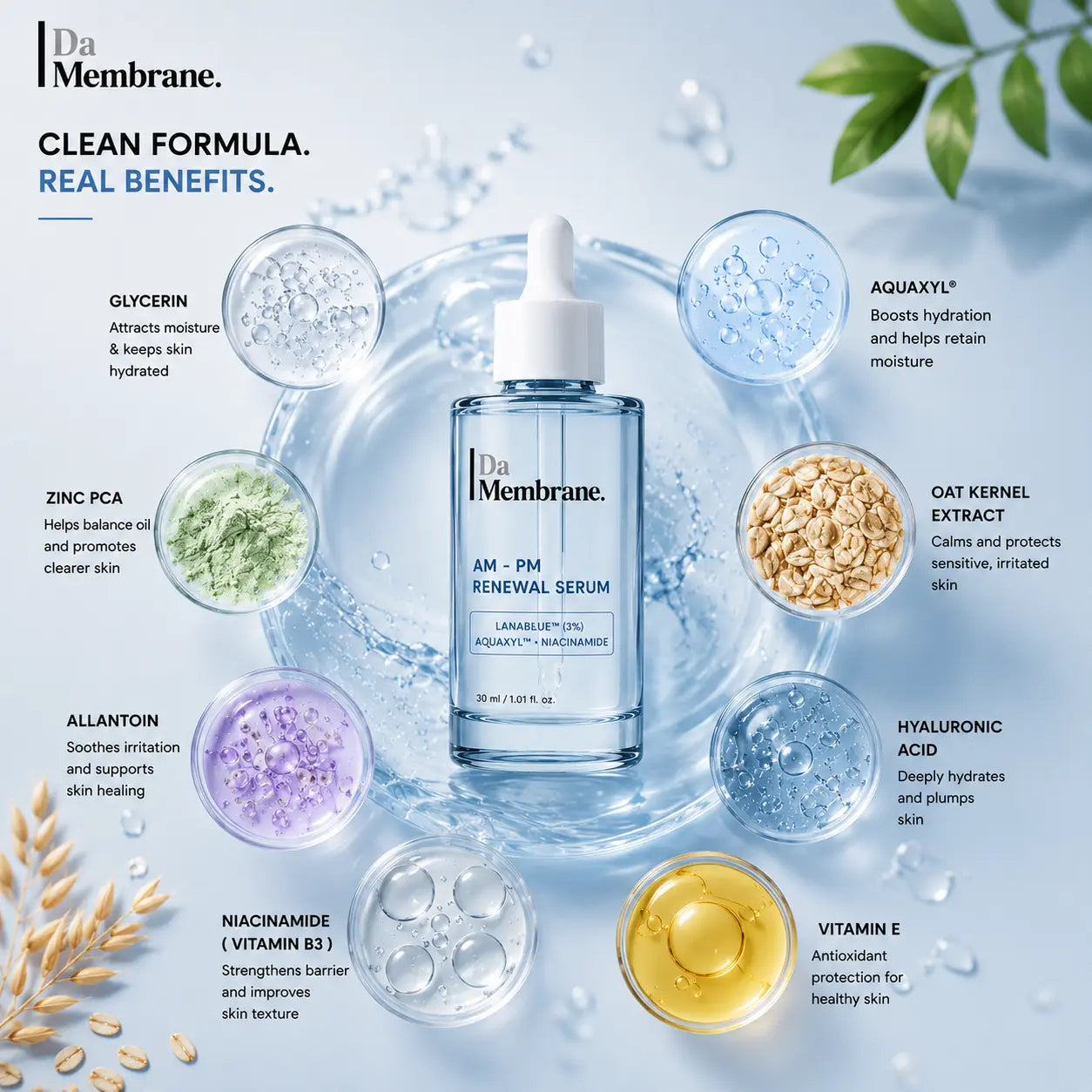 Da Membrane Anti Aging Face Serum with Lanablue®, Aquaxyl™, Niacinamide – 30ml
