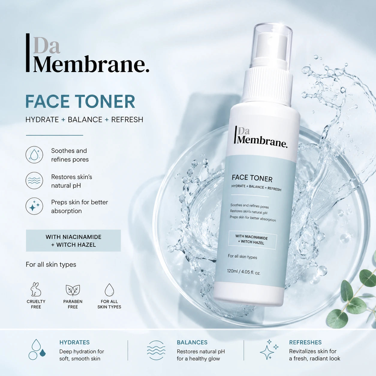 Da Membrane Daily Brightening Face Toner with Cica &amp; Niacinamide - 100ml