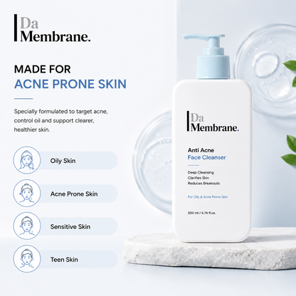Da Membrane Anti Acne Face Cleanser bottle with product features