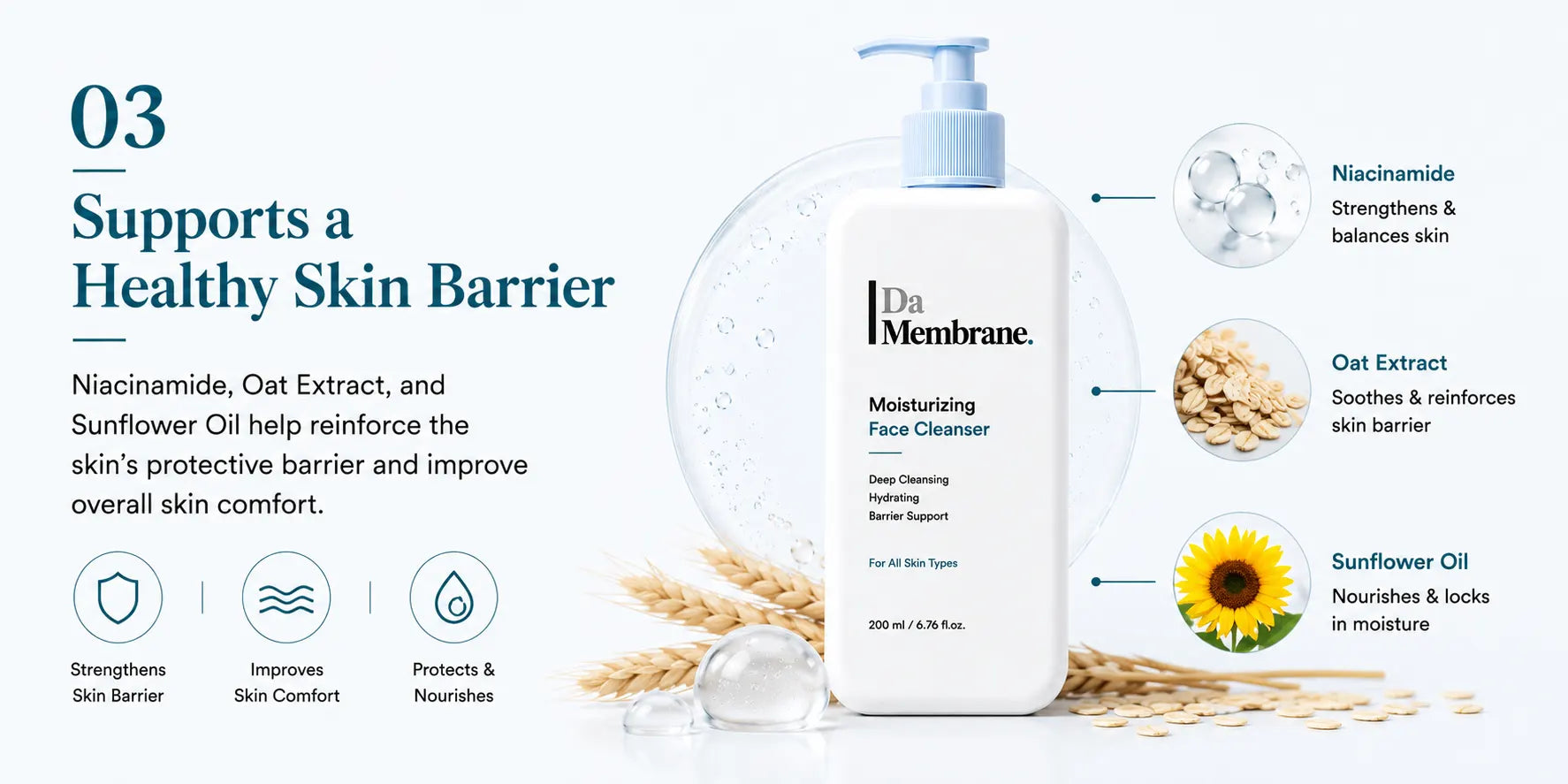 Moisturizing Face Cleanser with 3% Glycerin, 2% Niacinamide & AQUAXYL™ - 100ml