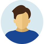 Illustration of a person with brown hair and a blue shirt on a light blue background